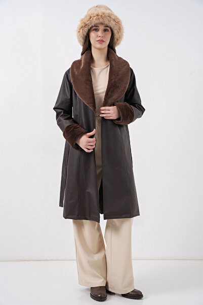 Modamorfo 1045 Fur Faux Leather Coat - Brown