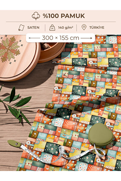 FabricMarket 100% Cotton Satin Patchwork Fabric – 300X155 cm – Geometric Patc...