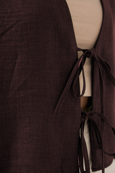 Modamorfo Tied Front Linen Kimono 960 - Brown