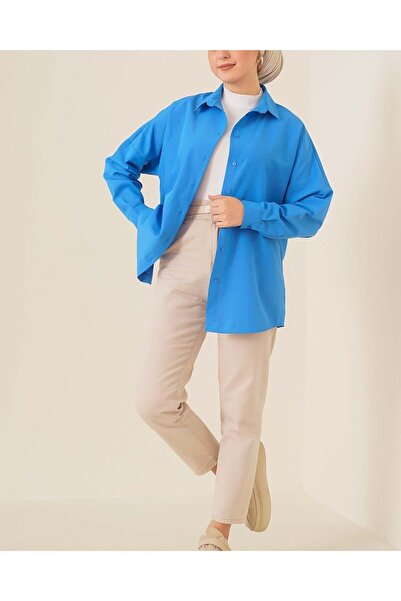 Modamorfo 103901 Oversize Basic Hijab Shirt - Cobalt Blue