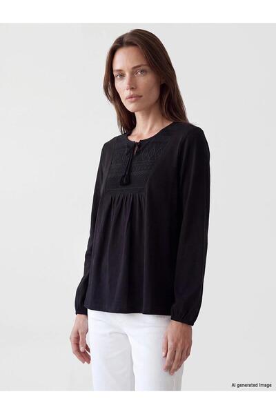 LC Waikiki Tie Collar Embroidered Blouse (W6)