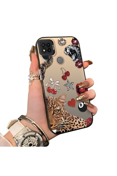 CHICASELUX حافظة هاتف متوافقة مع Redmi 9C/10A بنمط الفهد والشمبانيا والشفاه ا...