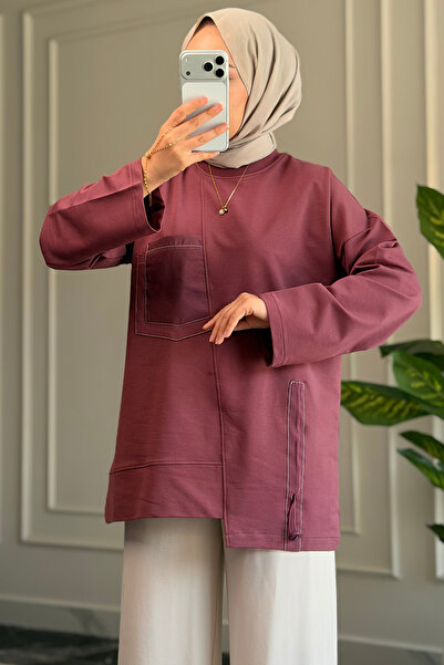 Suede Style 6709 - Rahat, Salaş 2 İplik Şeftali Kumaş Garnili Cep Detaylı Kad...