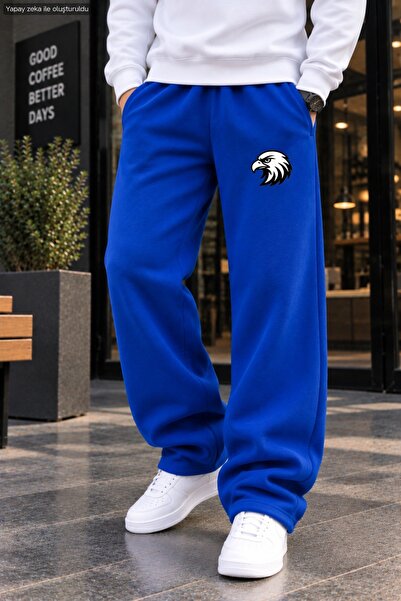 caddekombin Men's White Eagle Head Figure Printed Casual Sweatpants - Loose F...