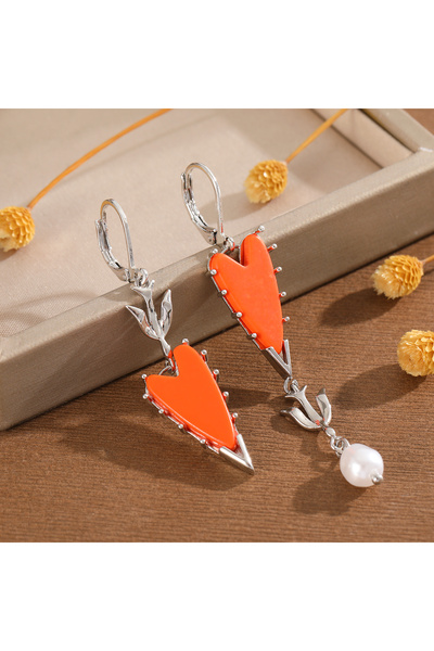 Choice Steel color Creative Asymmetric Copper Dangle Earrings with Orange Ena...