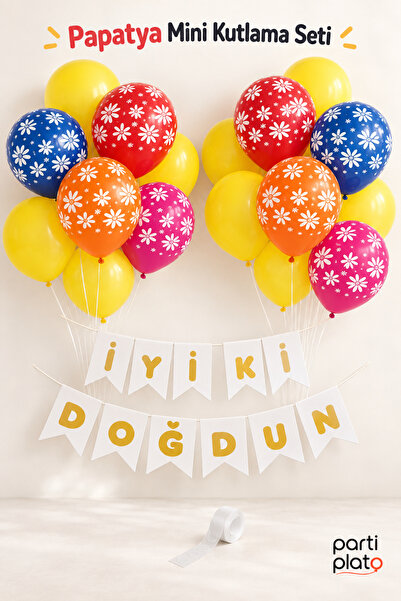 Parti Plato Daisy Themed Birthday Decoration Set 20 Balloons, Happy Birthday ...
