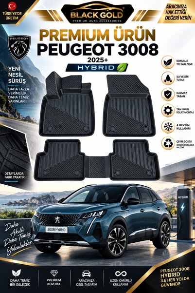 Black Gold Peugeot 3008 Hybrid 2025+ Uyumlu 3D TPE Oto Paspas – Araca Özel Ta...