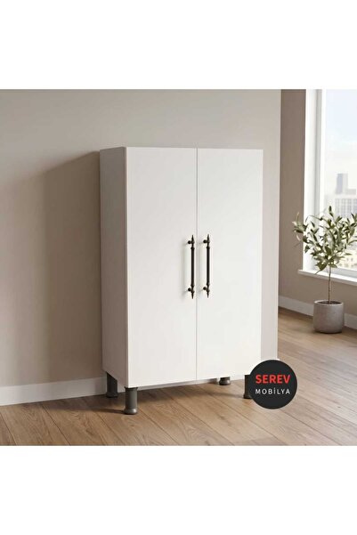 Serev Mobilya Geniş Çok Amaçlı 2 kapaklı 60 cm Beyaz Dolap Banyo Mutfak Erzak...