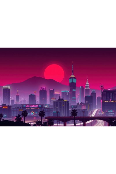 OEM Poster The Dystopian Retro Future Skyline Of Los Angeles, 61x90 cm, poste...
