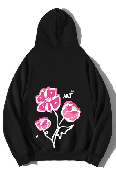 BRZ COLLECTION Hanorac unisex oversize cu imprimeu floral, negru