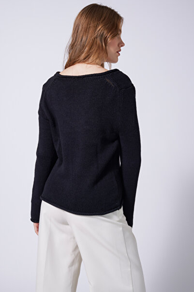 Nisan V-Neck Basic Knitwear Sweater Black