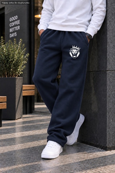 caddekombin Men's King Lion Figure Printed Casual Sweatpants - Loose Fit Comf...