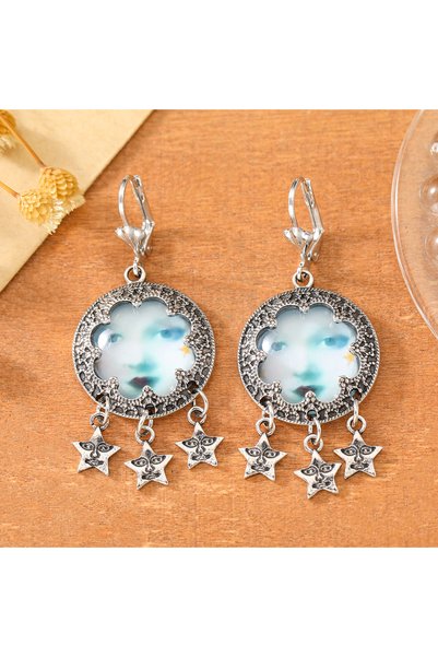 Choice Steel color Bohemian-style Disc Drop Earrings with Human Face Pattern ...