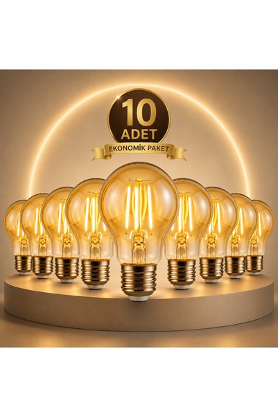 Genel Markalar A6 LED Filament Ampul 6W 2700K Amber Cam Sarı Işık 600 Lümen E...