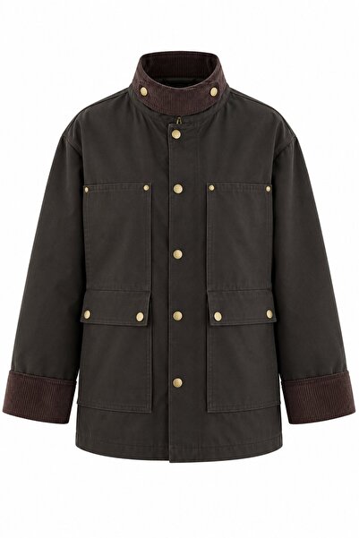Laluvia Brown Velvet Collar Pocket Jacket - 2Y5132