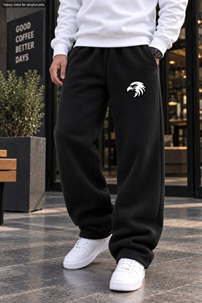 caddekombin Men's White Eagle Head Figure Printed Casual Sweatpants - Loose F...