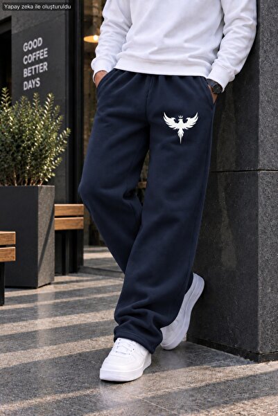 caddekombin Men's White Crowned Eagle Printed Casual Sweatpants - Loose Fit C...