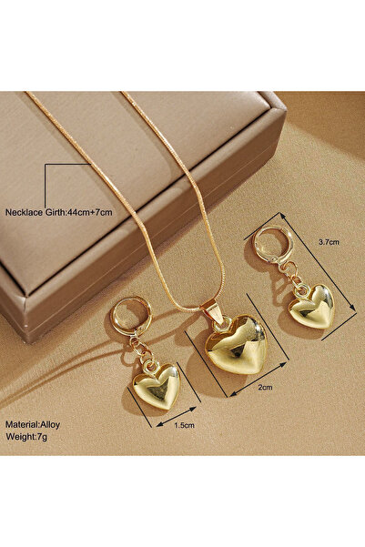 Choice A Minimalist Puffy Heart Jewelry Set, Rose Gold Snake Chain Necklace &...