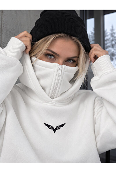 Soothing Space Origami Baskılı Maskeli Dikay Kapüşonlu Sweatshirt Hoodie
