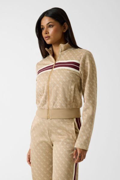 Guess BEJ LOGO DESENLİ FERMUARLI KADIN SWEATSHIRT
