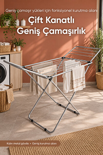 Vienev Katlanabilir Metal Çamaşır Kurutmalık 176 cm Geniş Kanatlı Dayanıklı E...