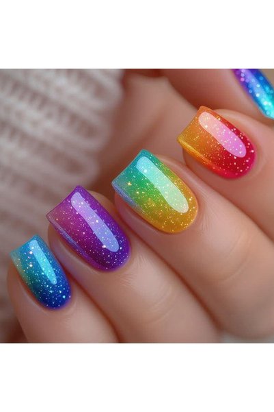 Choice 4528 Short Medium fake nails Y2K gradient yellow purple blue pink red ...