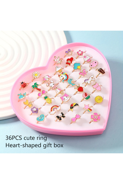 Choice resizable 36Pcs Gift Box Set 36Pcs Adjustable Kidsren's Rings, Enamel ...