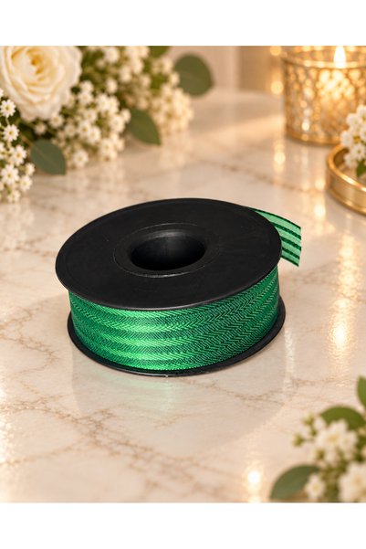 kubbe tekstil aksesuar Grass Green Striped Chiffon Ribbon 2.5 cm – 1 Roll 20 Meters – Decorative Bow, Gift Wrapping and Organizational Decoration Ribbon