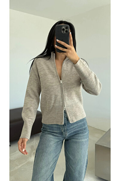 My Blog Dark Beige Double Zipper Cardigan - 2Y251042
