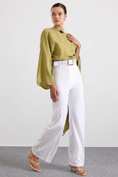 Olcay Wide Leg Trousers with Belt Accessories White 7590