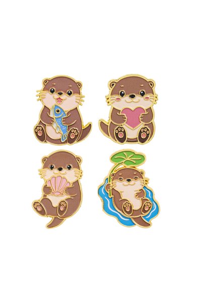 Choice 4pcs 4pcs Cute Otter Enamel Pin Cartoon Brooch For Coat Animal Brooche...