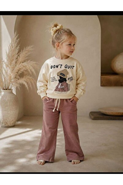 is kids wear KIz Çocuk 2'li Eşofman Takımı Don't Quik Baskılı Sweatshirt ve P...