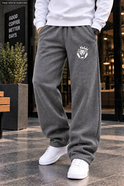 caddekombin Men's King Lion Figure Printed Casual Sweatpants - Loose Fit Comf...