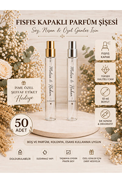 Zarif Souvenirs 50 Adet Hediyelik Fısfıs Kolonya Parfüm Şişesi 10ml Boş İsme ...