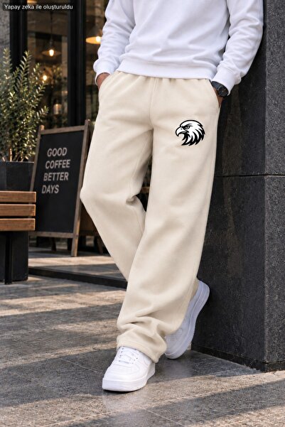 caddekombin Men's White Eagle Head Figure Printed Casual Sweatpants - Loose F...