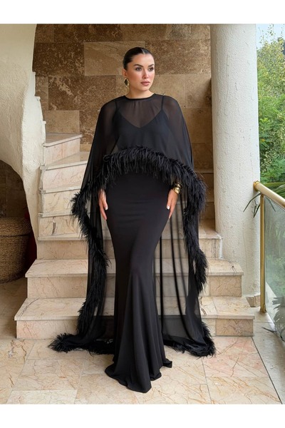 ROUPAS COLLECTİON Zelmora Otriş Detaylı Pelerin Elbise