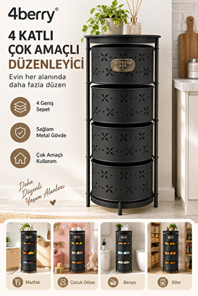 4 Berry 4 Katlı Metal Çok Amaçlı Düzenleyici Sepet – Mutfak Sebzelik, Oyuncak...