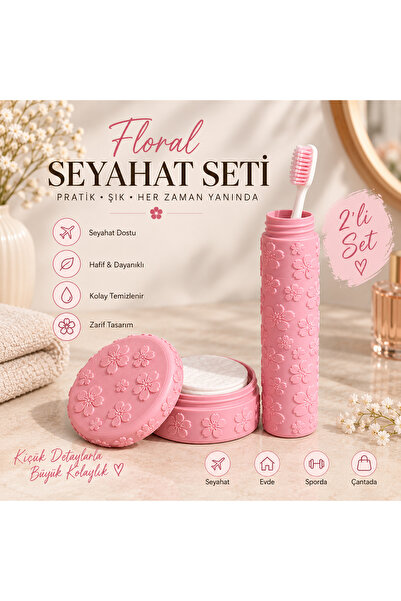 Genel Markalar Floral 2'li Seyahat Seti – Diş Fırçası Kutusu ve Pamuk Pedi Ak...