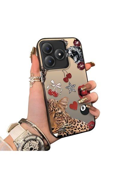 CHICASELUX حافظة هاتف Realme C63 4G/C61 متوافقة مع نمط الفهد والشمبانيا والشف...