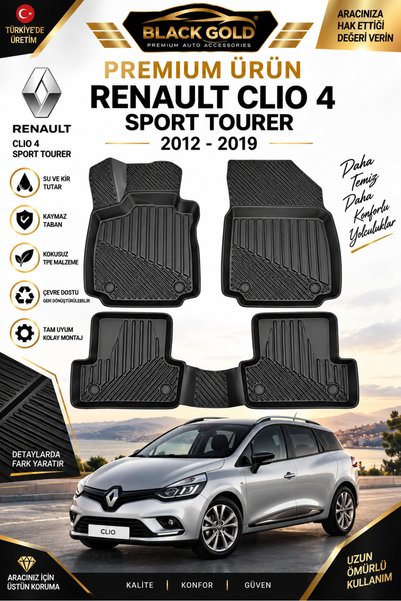 Black Gold Renault Clio 4 Sport Tourer 2012-2019 Uyumlu 3D TPE Oto Paspas – A...