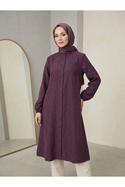 Lunsera Store Hakim Yaka Kraşlı Suede Tunic -Burgundy