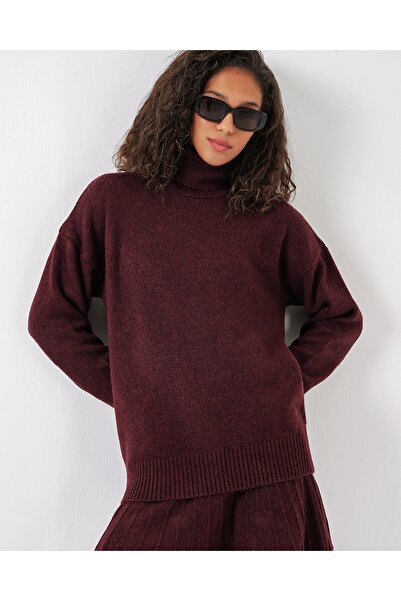 Modamorfo 15891 Sweater Skirt Knitwear Two-Piece Set - Burgundy