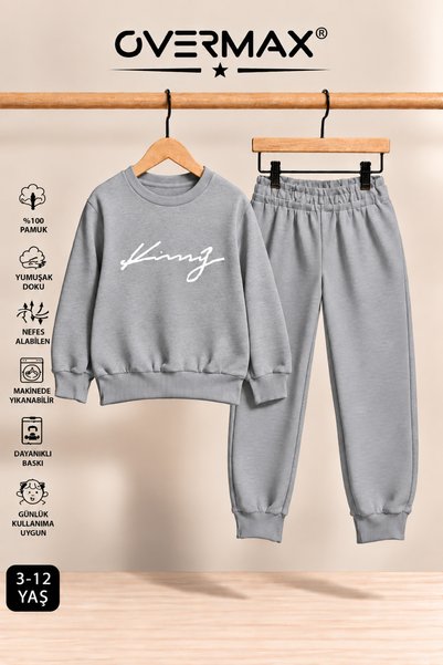 OVERMAX Italic King Printed Hoodless Sweatshirt Tracksuit Set – Ages 3-12