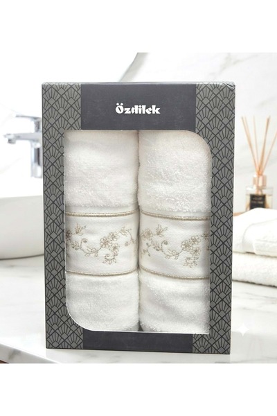 Özdilek -Daniela Beyaz- 2-Piece Towel with Gift Box Embroidered 2Nd Model (50...