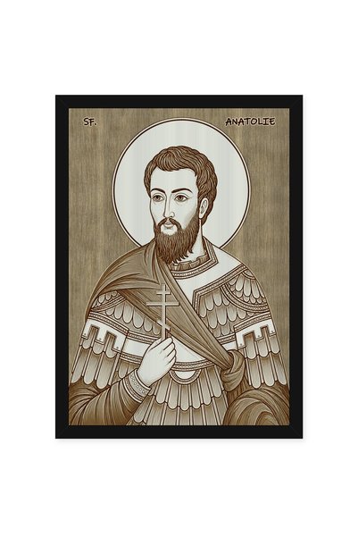 OEM Icoana Sfantul Anatolie pirogravata pe lemn, cu rama, 50 x 70 cm