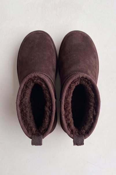 Fulla Moda Short Suede Boots with Fur Inside and Thick Sole