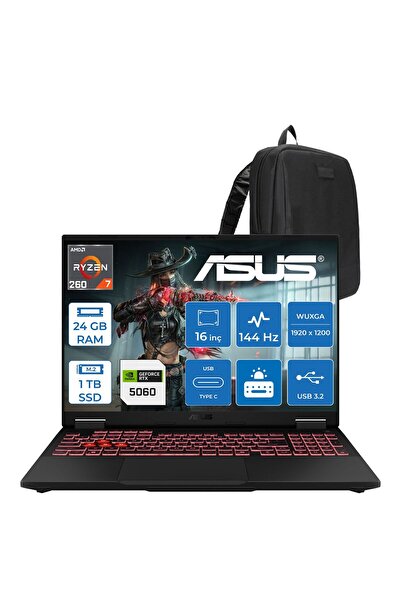 ASUS Tuf Gaming A16 FA608UMI Amd Ryzen 7 260 24GB 1TB SSD RTX5060 16" Dos WTU...