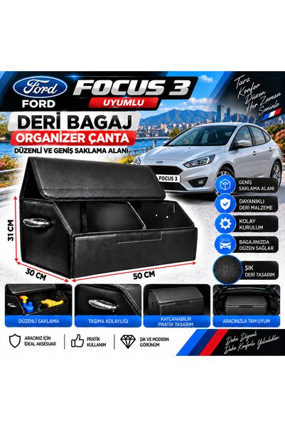 STS Oto Aksesuar Ford Focus 3 Uyumlu Oto Bagaj Organizeri Deri Bagaj Kutu Çanta