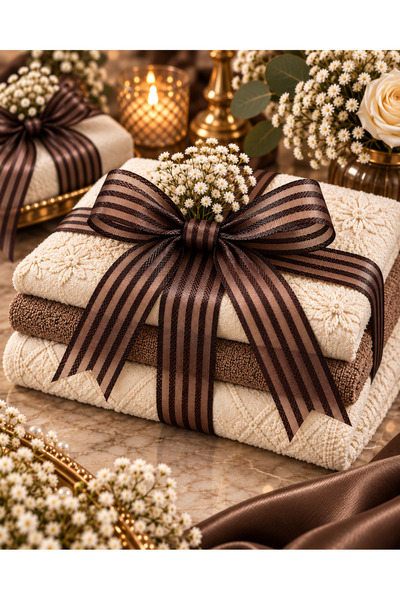 kubbe tekstil aksesuar Brown Striped Chiffon Ribbon 2.5 cm – 1 Roll 20 Yards – Decorative Bow, Gift Wrapping and Organizational Decoration Ribbon