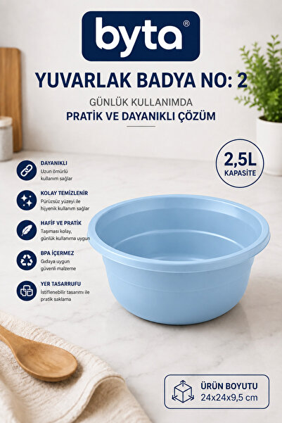 BYTA Plastik badya, plastik leğen, yuvarlak badya, 2,5 litre badya, mutfak ka...